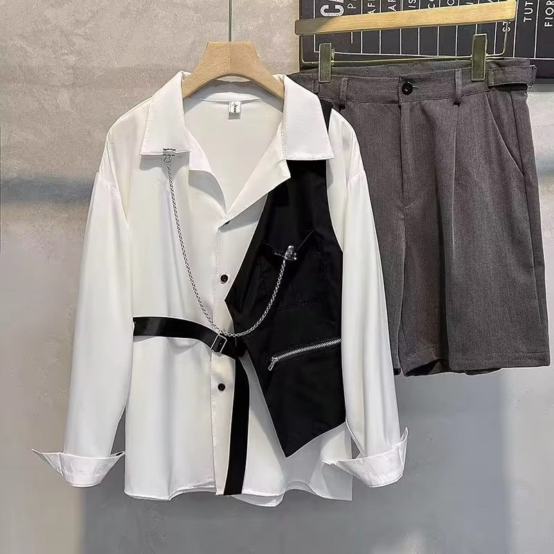 White Oversized Half Vest Punk Chain Blouse