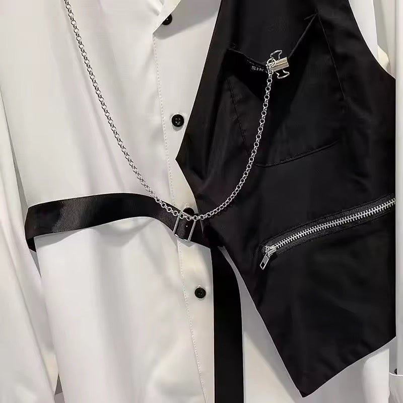 White Oversized Half Vest Punk Chain Blouse