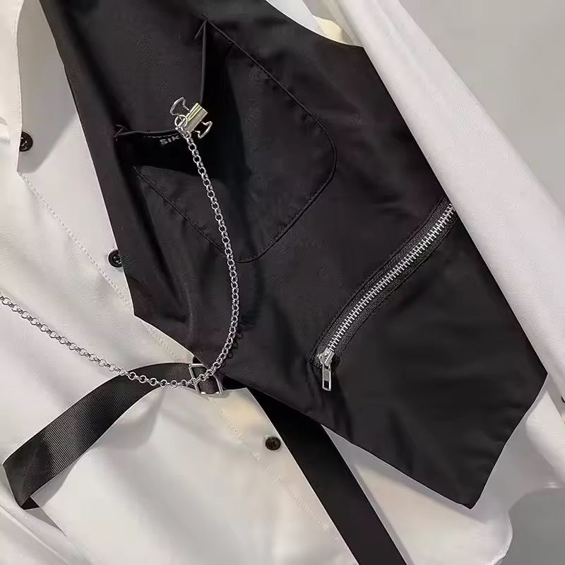 White Oversized Half Vest Punk Chain Blouse