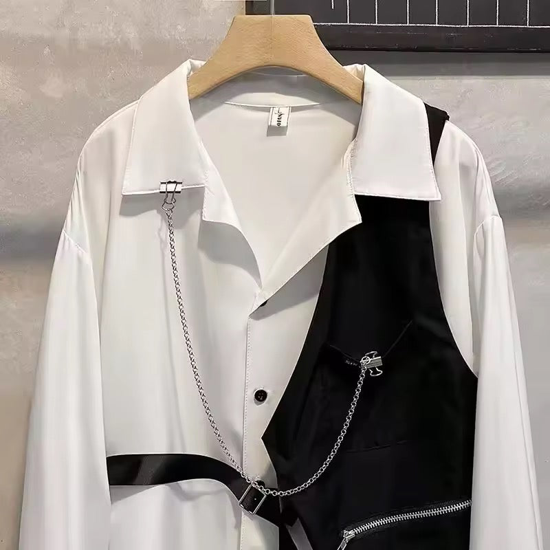 White Oversized Half Vest Punk Chain Blouse