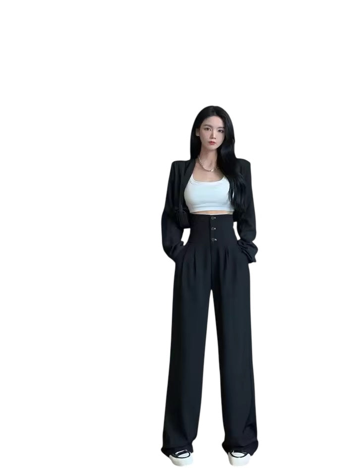 Black Corporate Goth 2 In 1 Wide Leg Suit Trousers