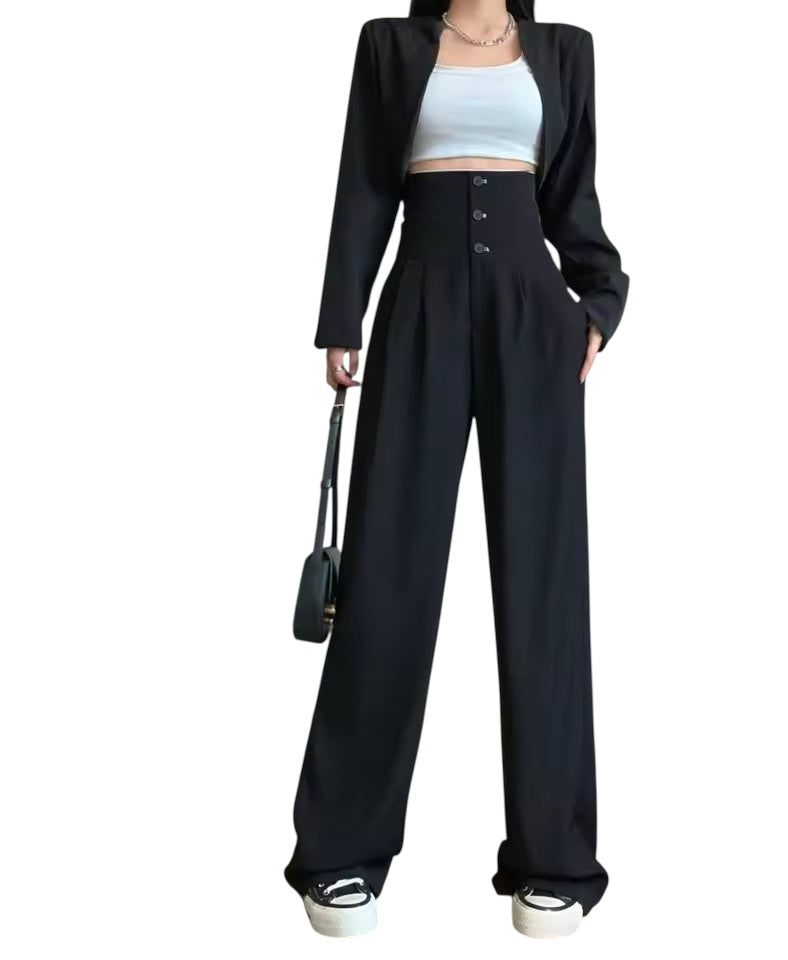 Black Corporate Goth 2 In 1 Wide Leg Suit Trousers