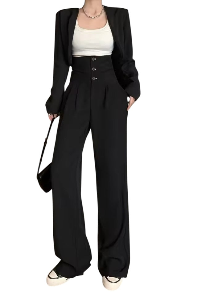 Black Corporate Goth 2 In 1 Wide Leg Suit Trousers