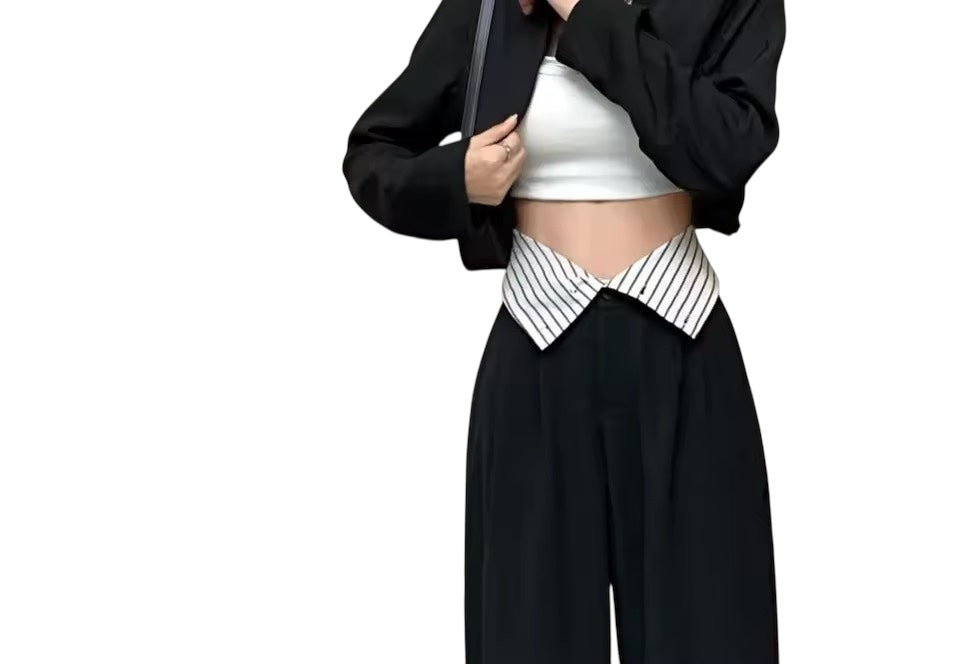 Black Corporate Goth 2 In 1 Wide Leg Suit Trousers