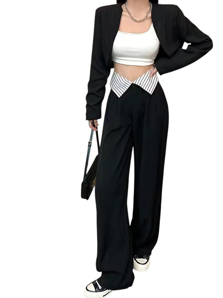 Black Corporate Goth 2 In 1 Wide Leg Suit Trousers