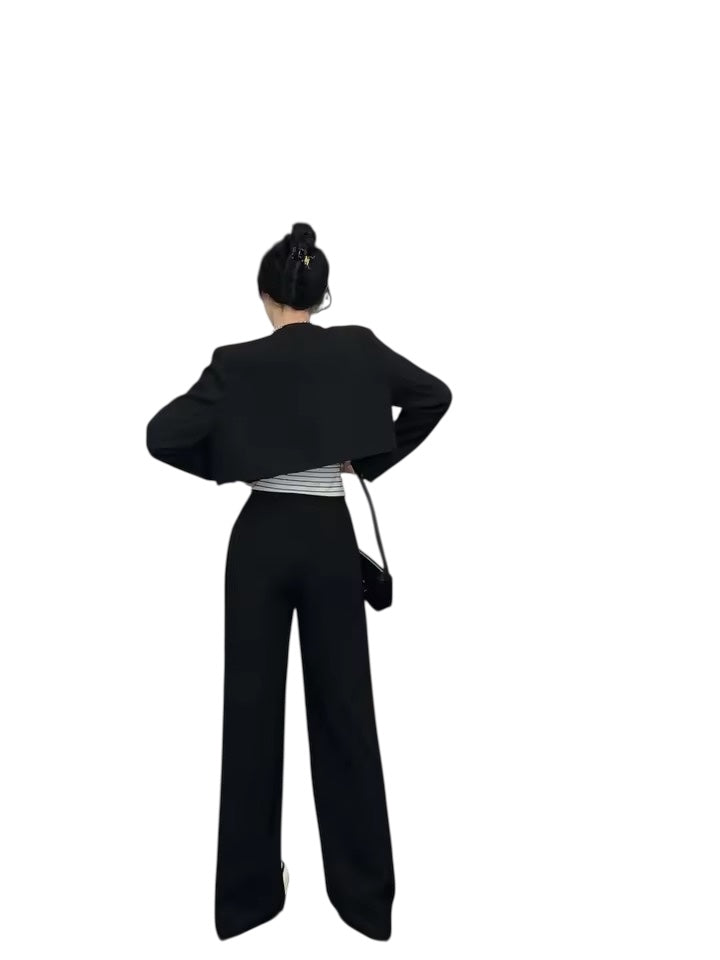 Black Corporate Goth 2 In 1 Wide Leg Suit Trousers