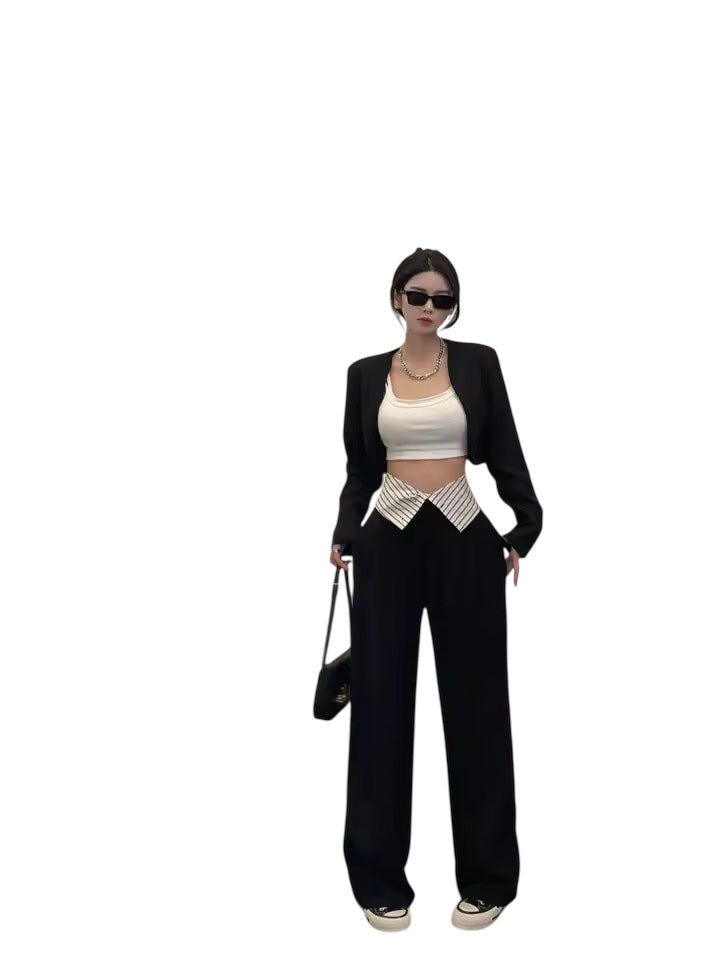 Black Corporate Goth 2 In 1 Wide Leg Suit Trousers