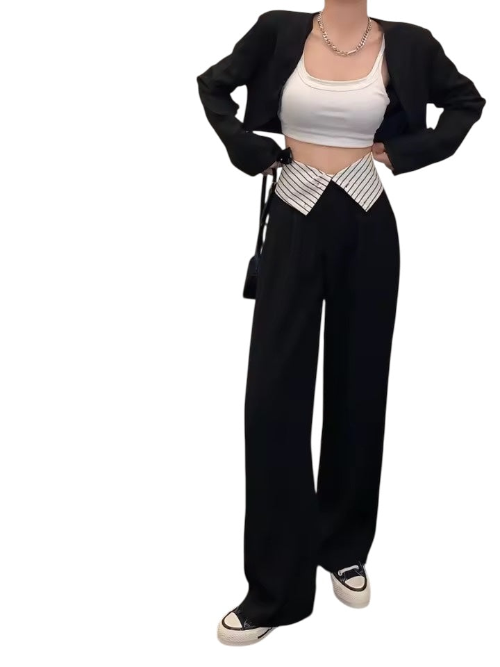 Black Corporate Goth 2 In 1 Wide Leg Suit Trousers