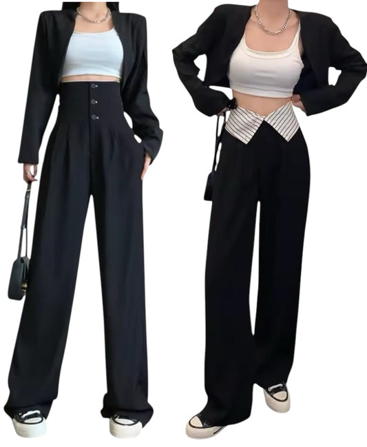 Black Corporate Goth 2 In 1 Wide Leg Suit Trousers