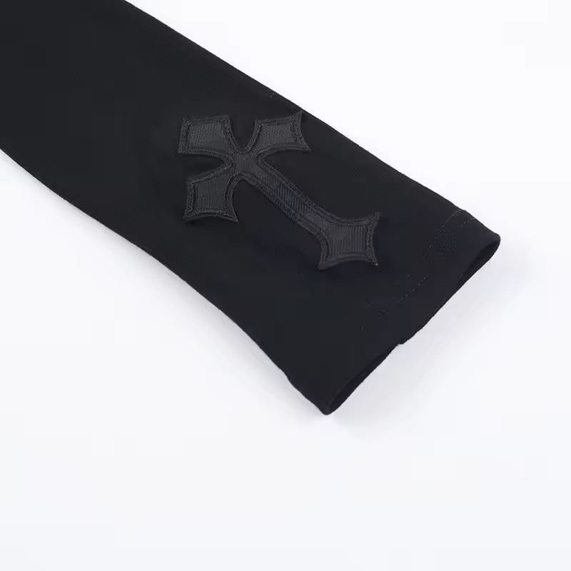 Black Priestess Gothic Mesh Cross Long Sleeve Top
