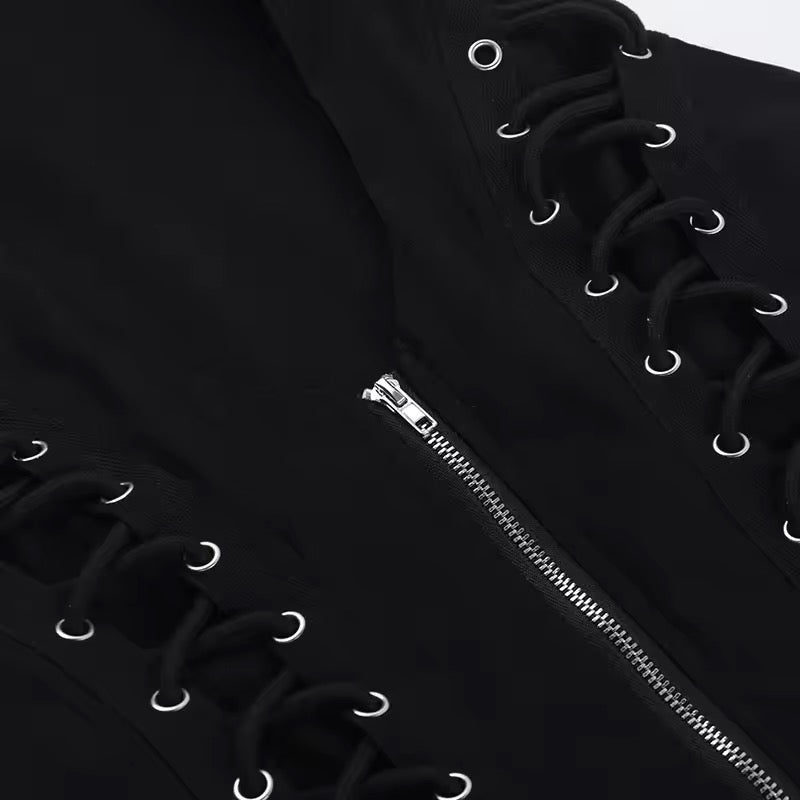 Black Corporate CEO Goth Sleeveless Lace Up Vest Top