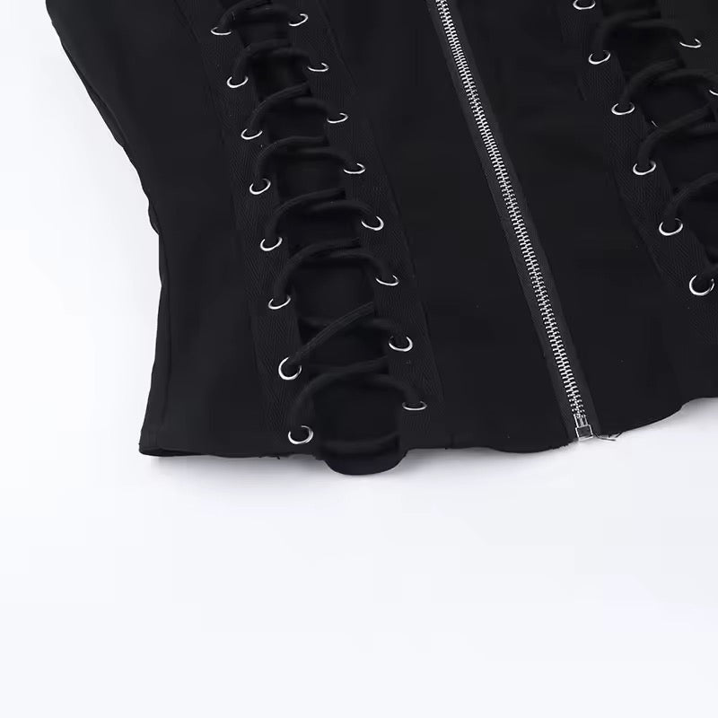 Black Corporate CEO Goth Sleeveless Lace Up Vest Top