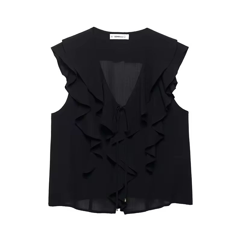 Black Dark Romance 2 Piece Gothic Chiffon Vest Skirt Set