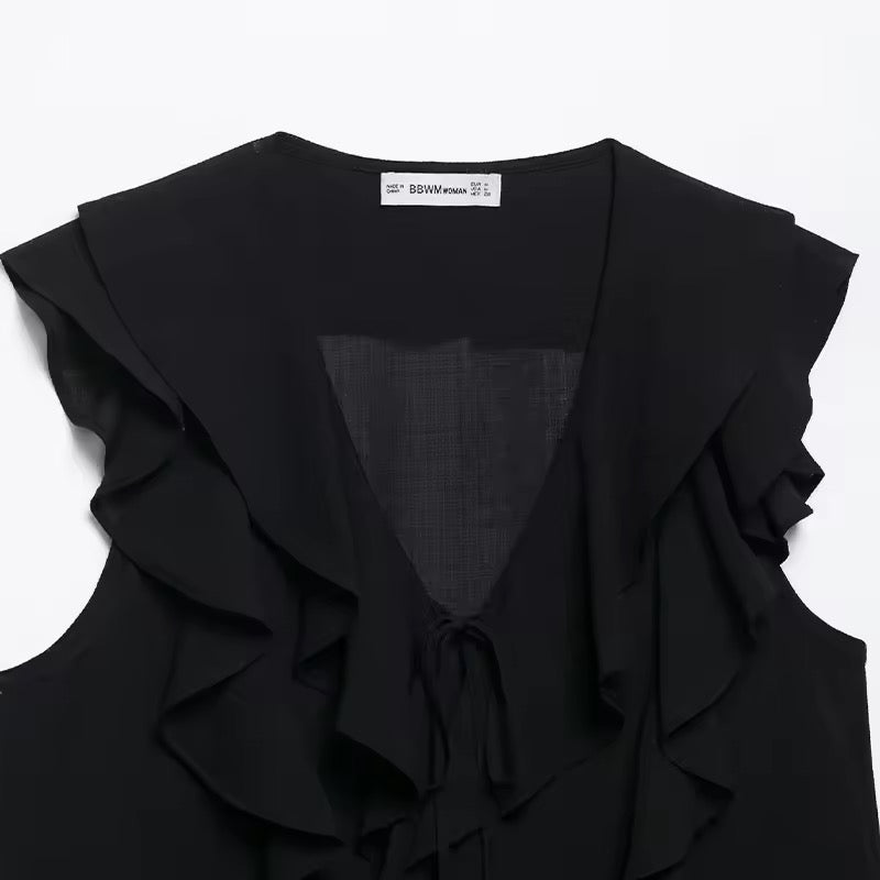 Black Dark Romance 2 Piece Gothic Chiffon Vest Skirt Set