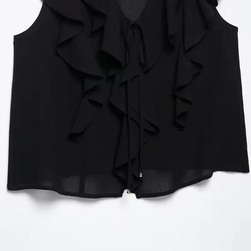 Black Dark Romance 2 Piece Gothic Chiffon Vest Skirt Set
