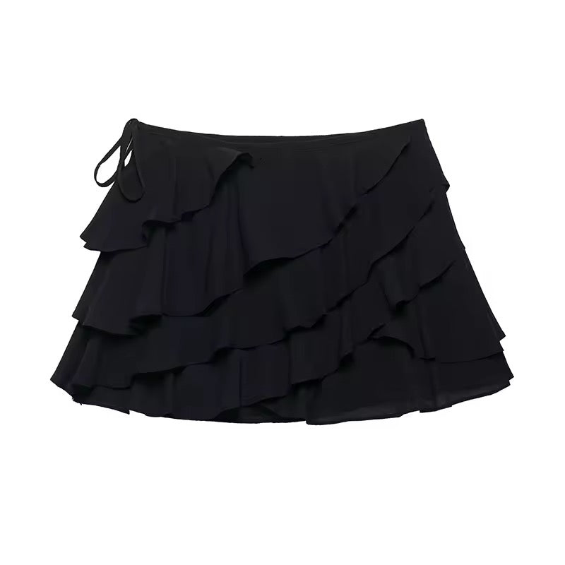 Black Dark Romance 2 Piece Gothic Chiffon Vest Skirt Set