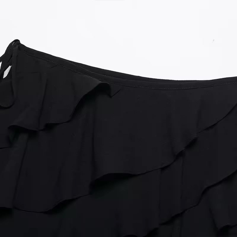 Black Dark Romance 2 Piece Gothic Chiffon Vest Skirt Set