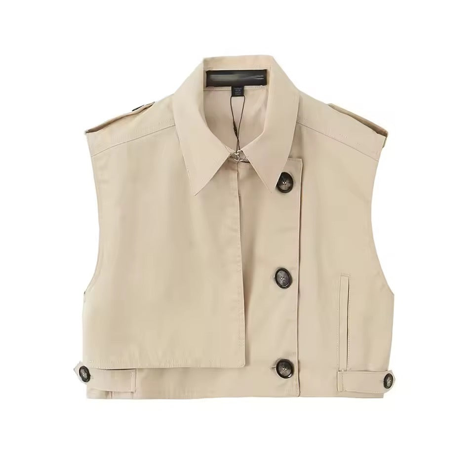 Cream Utility Office 2 Piece Vest Skirt Co-Ord Set
