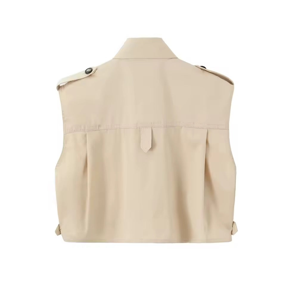 Cream Utility Office 2 Piece Vest Skirt Co-Ord Set