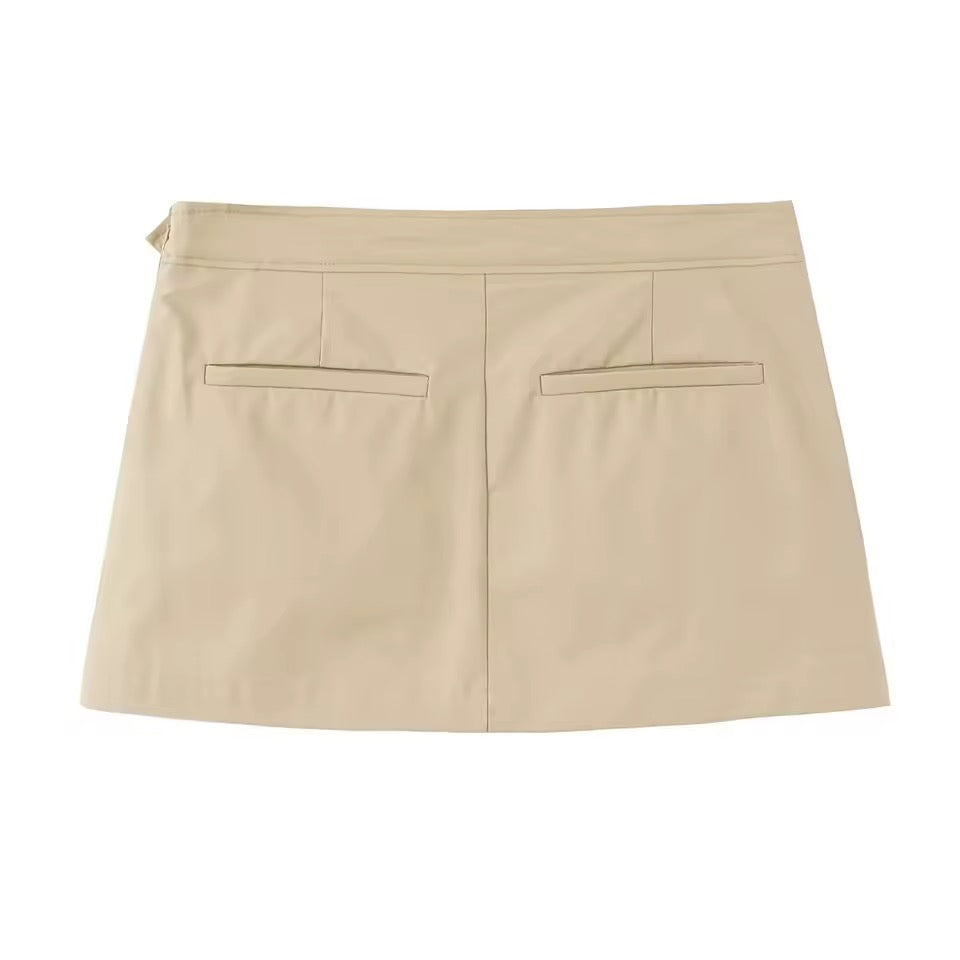 Cream Utility Office 2 Piece Vest Skirt Co-Ord Set
