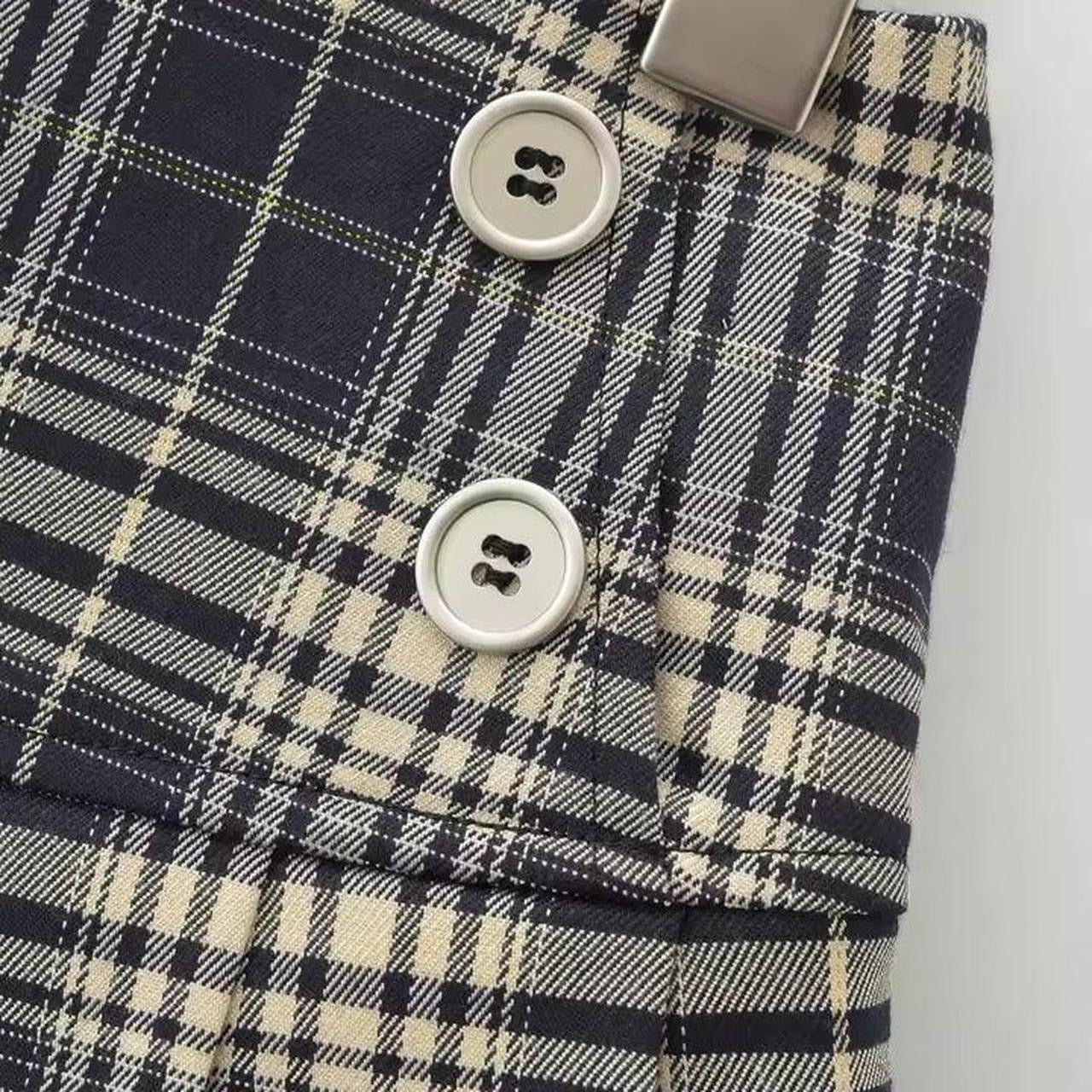 Cream And Navy Y2k Tartan Micro Mini Skirt