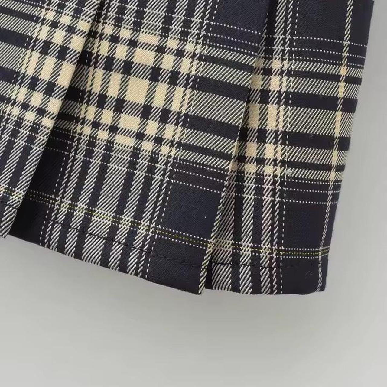 Cream And Navy Y2k Tartan Micro Mini Skirt