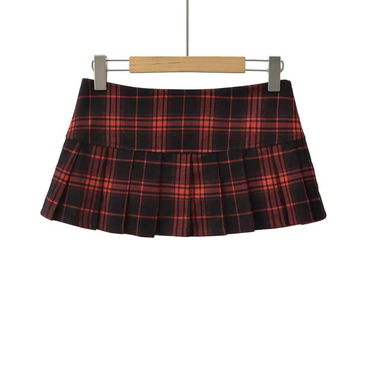 Red And Black Checkered Y2k Grunge Mini Skirt