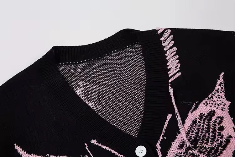 Black Grunge Knitted Butterly Cardigan