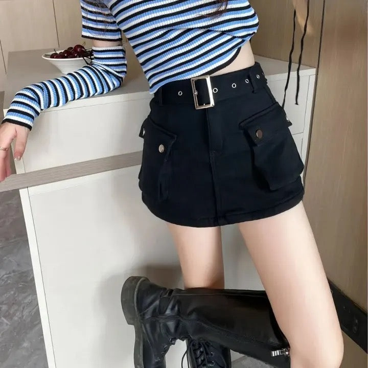 Black Mini Cargo Skirt