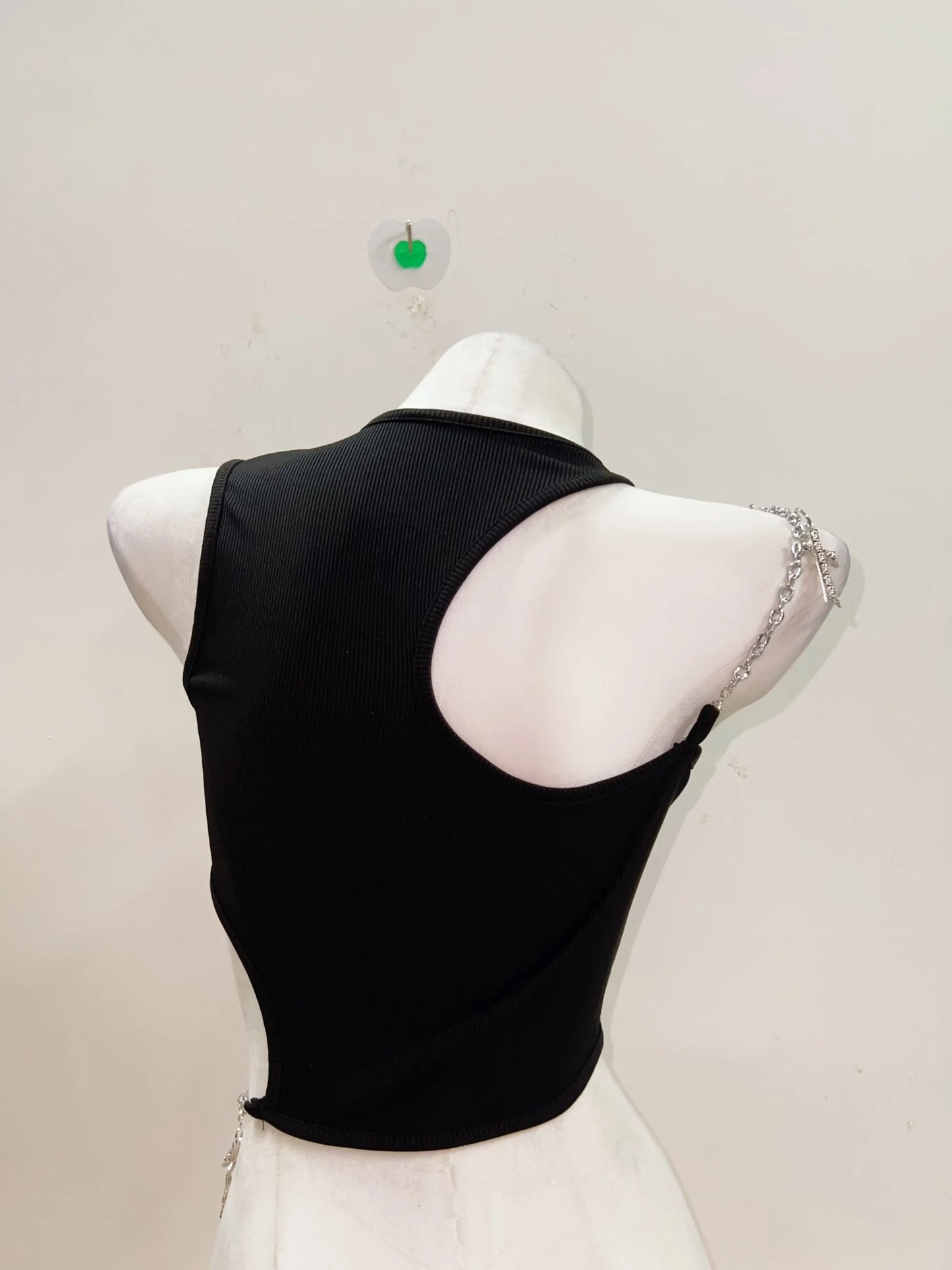 Black Cut Out One Shoulder Punk Chain Crop Top