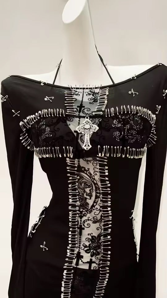 Black Dark Empress Cross Gothic Long Sleeve Tank Top