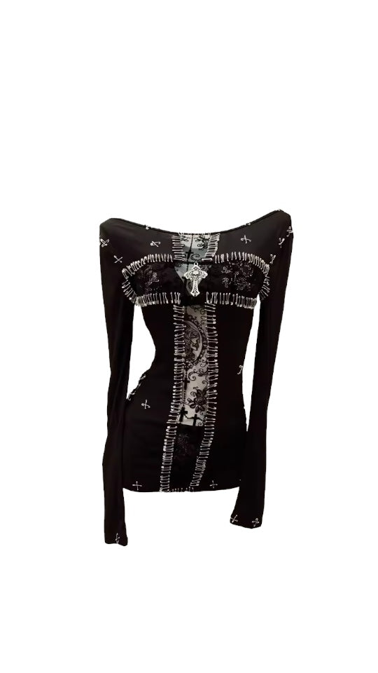 Black Dark Empress Cross Gothic Long Sleeve Tank Top