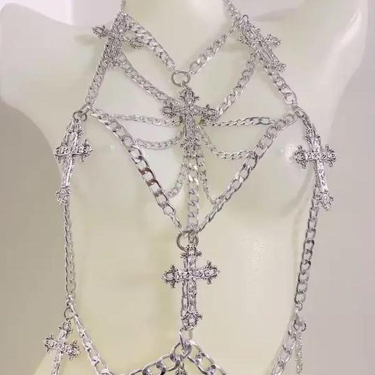 Silver Chain Gothic Cross Punk Body Harness