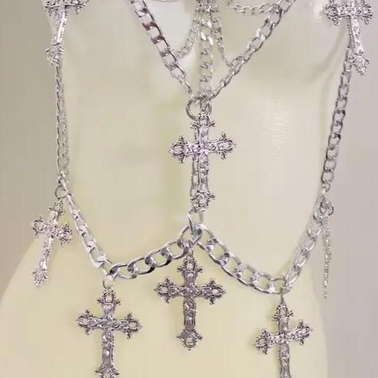 Silver Chain Gothic Cross Punk Body Harness