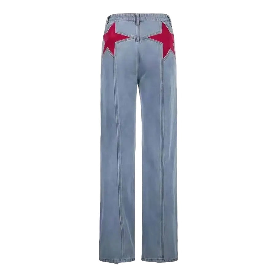 Blue High Waisted Y2k Star Jeans