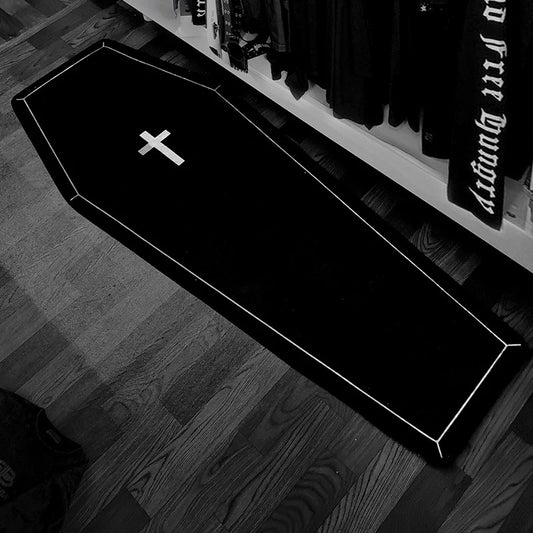 Black Gothic Coffin Shaped Decor Rug