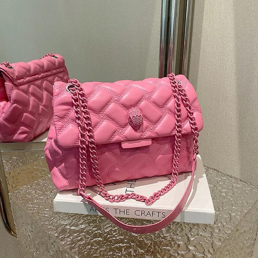 Pink Faux Leather Quilted Chain Strap Luxury Handbag