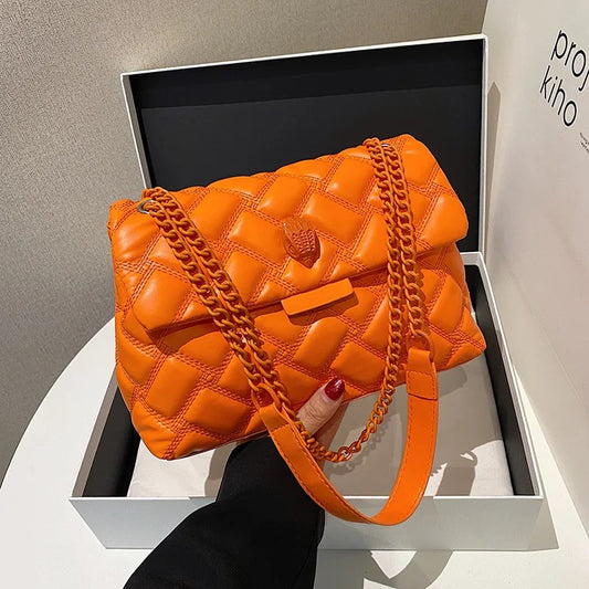 Orange Faux Leather Quilted Luxury Handbag