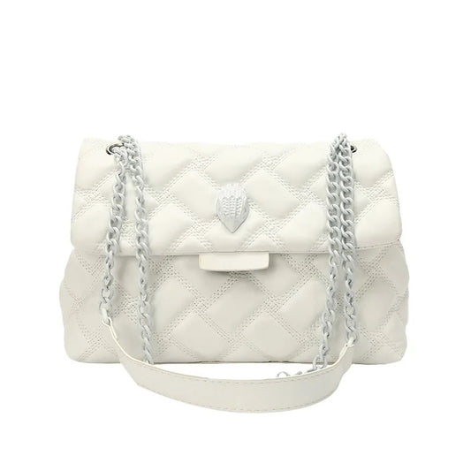 White Faux Leather Quilted Chain Luxury Handbag