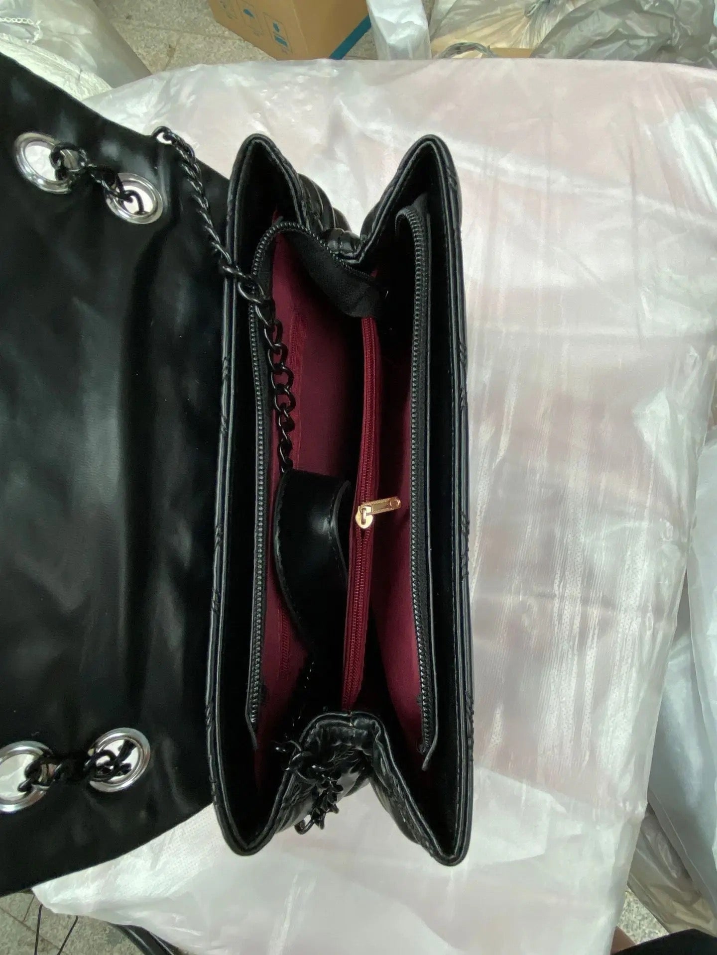 Black Faux Leather Quilted Chain Luxury Handbag