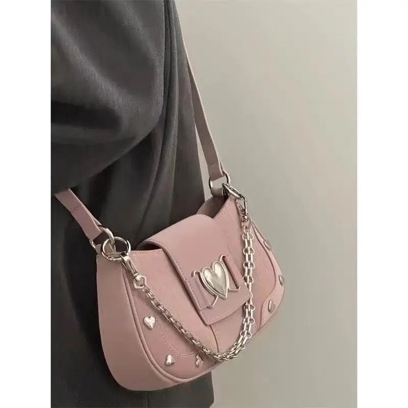 Pink Lolita Heart Studded Chain Shoulder Bag