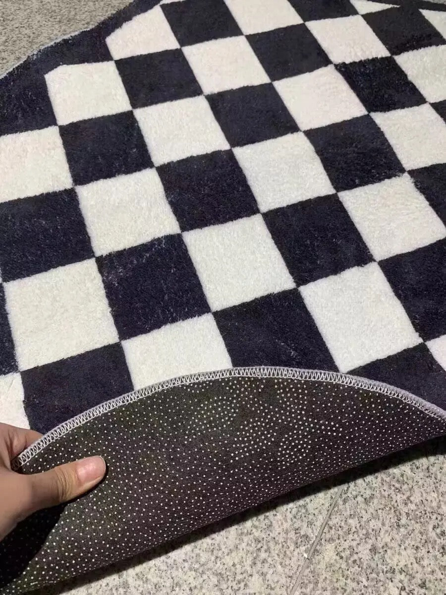 Black And White Checkerboard Heart Shaped Mat