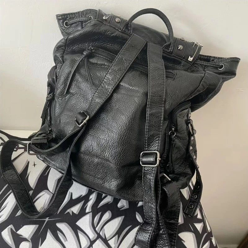 Black Faux Leather Gothic Charm Chain Backpack