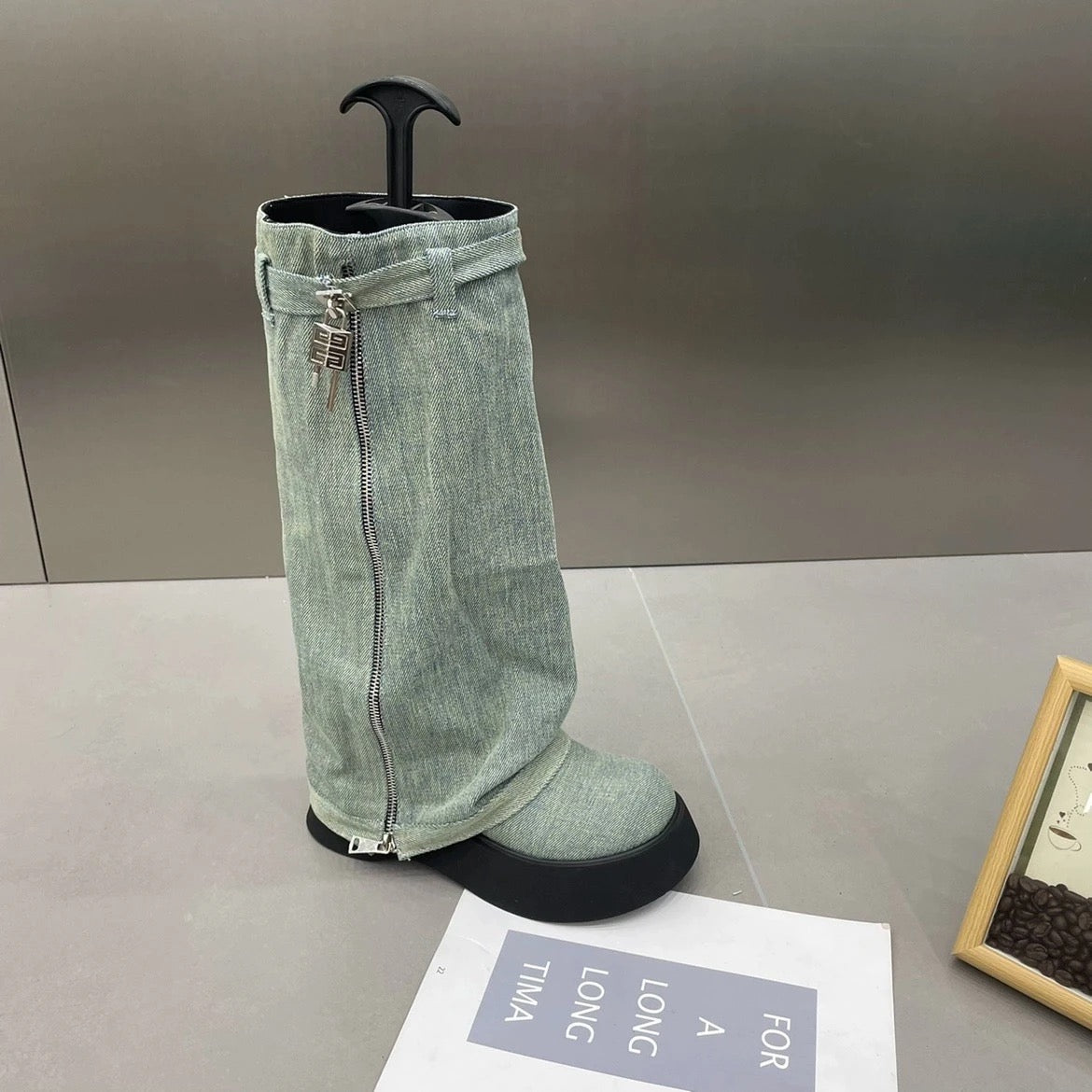 Denim Jean Calf High Platform Alt Boots