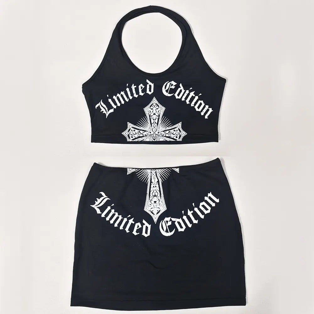 Black 2 Piece Limited Edition Cross Gothic Outfit Set