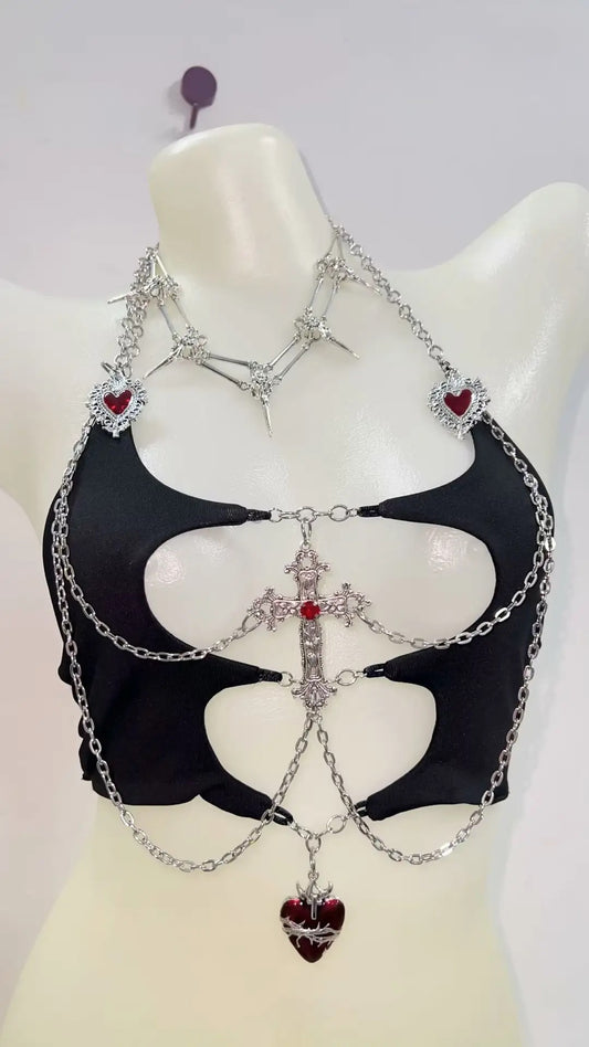 Black Gothic Choker Cut Out Crop Top