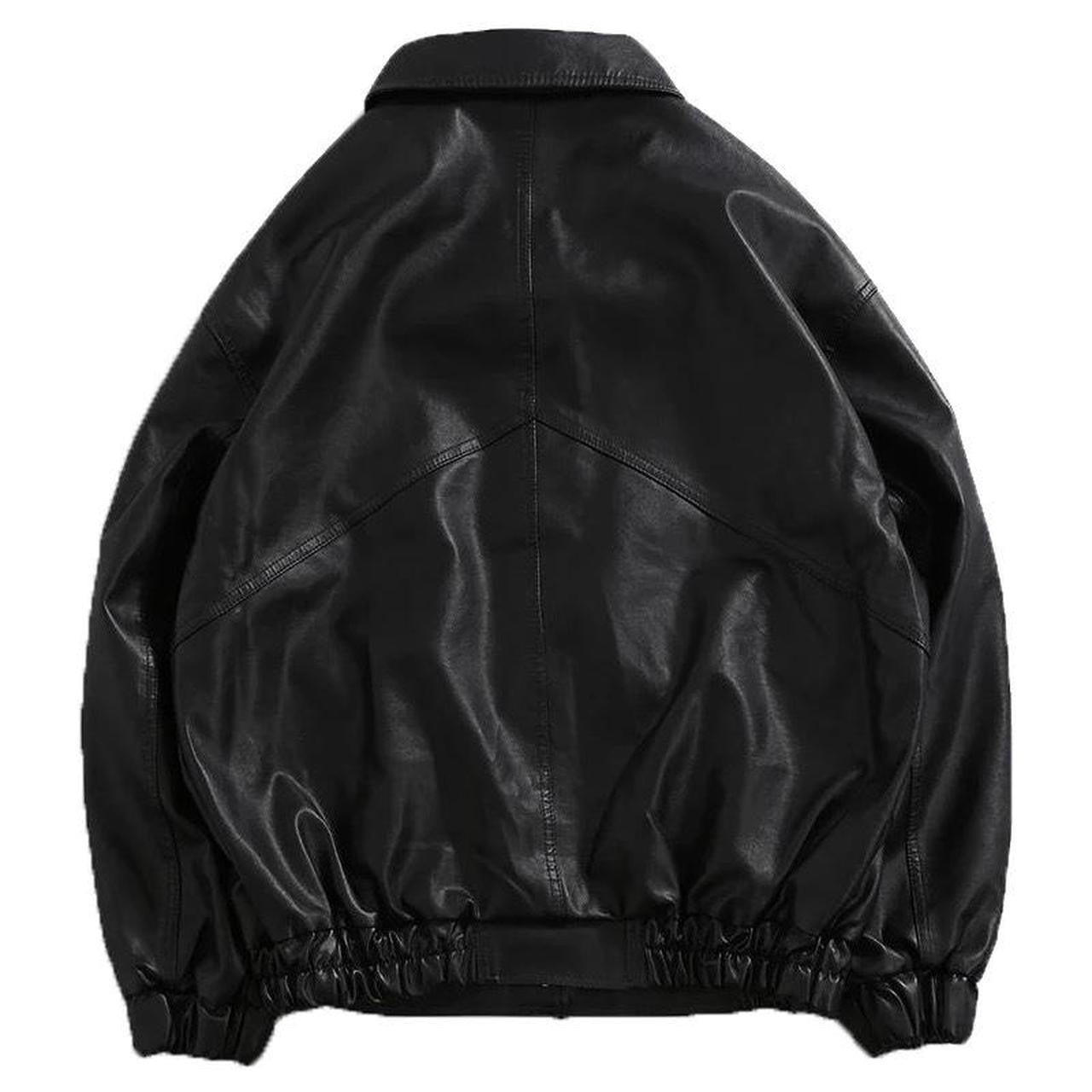 Black Faux Leather Retro Style Bomber Jacket