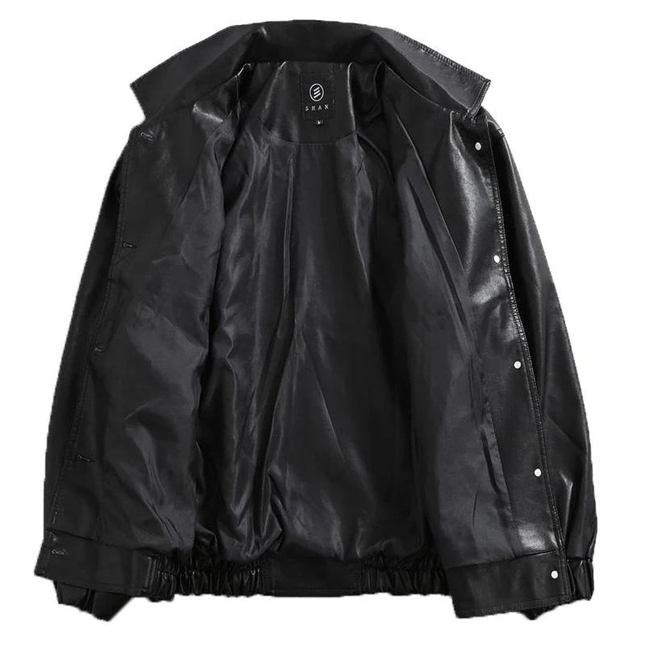 Black Faux Leather Retro Style Bomber Jacket
