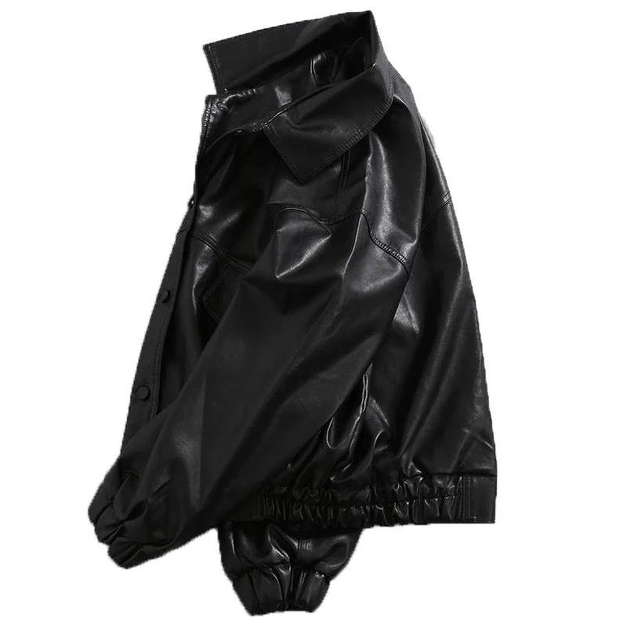 Black Faux Leather Retro Style Bomber Jacket