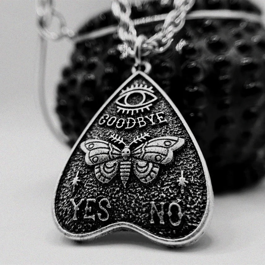 Silver Ouija Board Gothic Butterfly Pendant Necklace